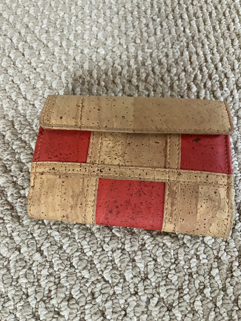 Vintage Cork Clutch Wallet Purse Fimma Fasteners Natural /Red Italy Unused